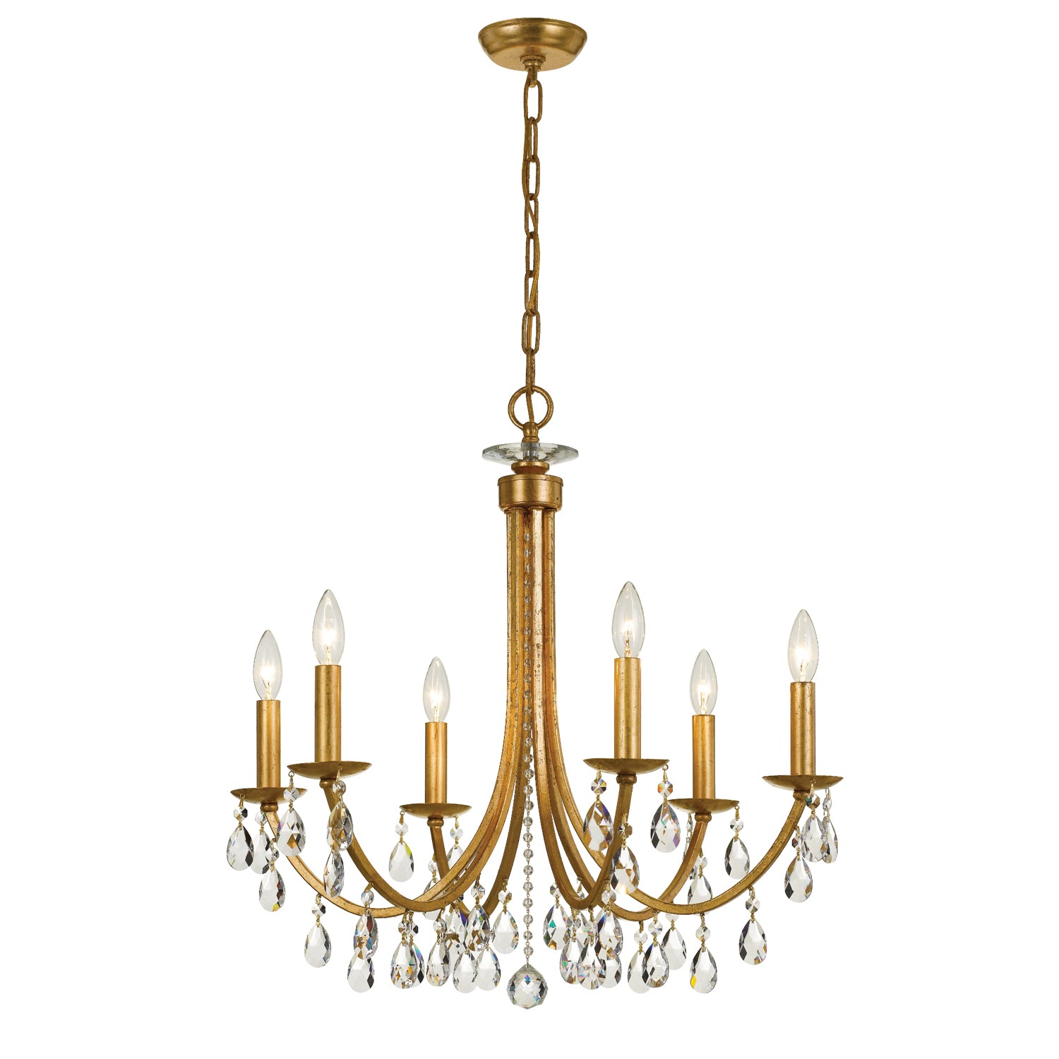 Cast brass six-arm, twelve-light chandelier - Old Lamps & Things, LLC
